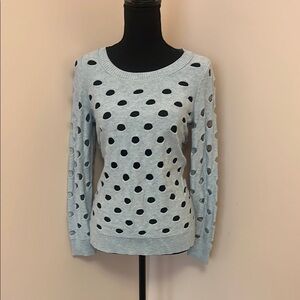 Light Blue Crew Neck Sweater with Polka Dots